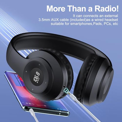 X5 Rechargeable Wireless FM Radio Headphones,Bluetooth Mowing Headset | Built in Mic, Excellent Reception, LED Display, Over Ear Soft Earmuffs, FM Receiver for Meeting, Works, Hiking, Jogging - color: X5-BT-Black