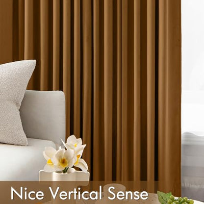 MIULEE Golden Brown Velvet Curtains 84 Inch Long 300GSM, 2 Panels | Luxury Super Soft, Thermal Insulated, Room Darkening Drapes, Rod Pocket Design, Window Curtains for Bedroom Living Room - color: Golden Brown, size: 40"W x 84"L (Pack of 2)