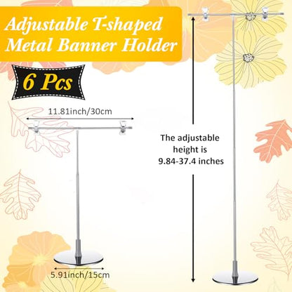 6 Pcs Adjustable Table Banner Stand Table Top Banner Metal T-shaped Display Poster Holder Advertising Business Store Counter Desktop Holder 9.84" to 37.4" Height for Birthday Wedding Show
