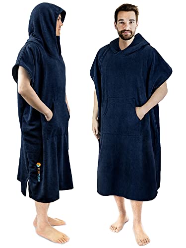 SUN CUBE Surf Poncho Changing Robe with Hood, Wetsuit Changing Hooded Towel | Thick Quick Dry Microfiber, Wetsuit Changing Towel, Surfing Beach Swim Outdoor Sports Cover Up, Adult Wearable Poncho - color: Navy