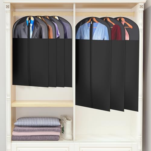 Univivi Garment Bag Suit Bag for Storage and Travel, 54 Inch, Set of 6 | Dress Bags for Gowns Long with Zipper and Clear Window, Oxford Fabrics, Foldable Suit Cover for Long Suits, Coats, Dresses - size: 24"X54"-6pcs - Black