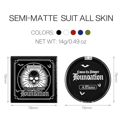 Black Face Body Paint Cream to Powder Foundation Makeup, Gothic Black Facepaint Halloween Makeup for Kids & Adults, Pro Body Paint for Cosplay, SFX, Emo, Clown, Zombie, Vampire, Theater, Film,Skeleton - color: Black