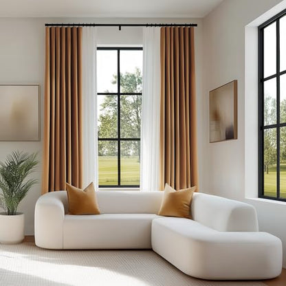 FMFUNCTEX Velvet Blackout Curtains Gold Brown Thermal Insulated Curtains for Bedroom Living Room Darkening Curtains 84 Inches Long Soft Luxury Heavy Rod Pocket Brown Drapes Dining Room 2 Panels Set - color: Gold Brown, size: 52"W x 84"L (Pack of 2)