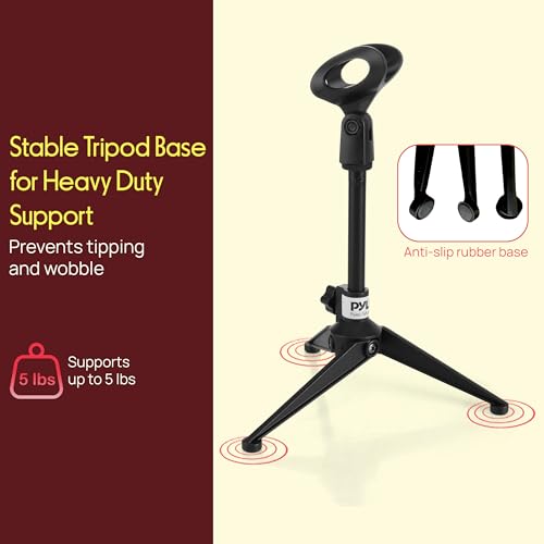Pyle Desktop Microphone Stand - Heavy Duty Die-Cast Metal Tripod - Adjustable height 4.7” to 8.7” H, Heavy Duty Clutch Supports up to 5 Lbs. - Ideal for Podcasts, Desktop Recording, Office - PMKSDT25