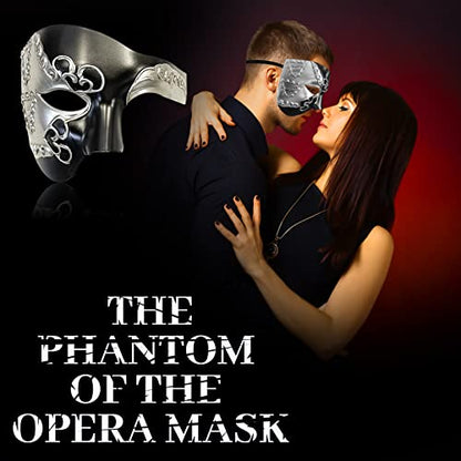 Erythem Masquerade Mask for Men Phantom of The Opera Half Face Mask Venetian Phantom Mask for Halloween Costume Party - color: Phantom Black Silver