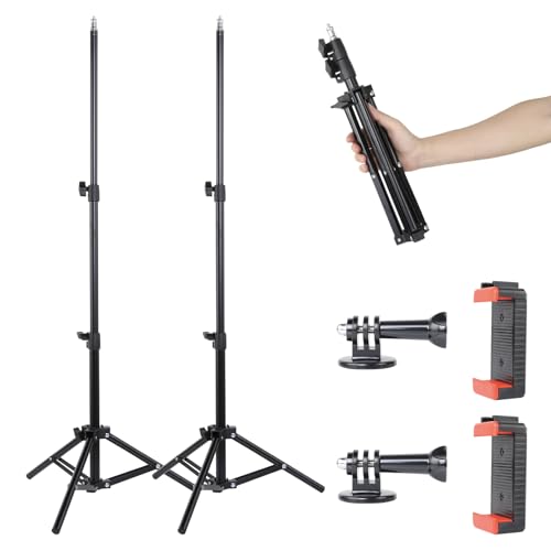 UTEBIT 2 Pack Photography Light Stands Tripod, with Phone Clamp, Black | 45"/3.7ft Adjustable Aluminum Lighting Stand with Camera Mount Adapter for Travel Outdoor Photo Video Shooting
