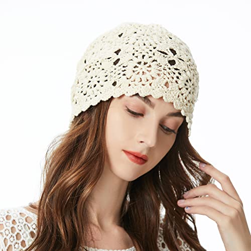 ZLYC Women Cotton Crochet Slouchy Beanie Hat Handmade Knit Summer Skull Cap | Lightweight breathable,boho casual chic look,travel photos festival party,café commute daily wear,beach concert gathering - color: Colour: Beige
