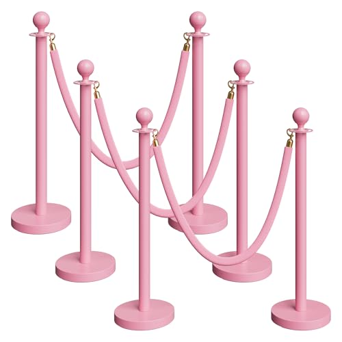 6 Pack Pink Stanchions and Velvet Ropes Set, Stainless Steel Crowd Control Barriers, 3Pcs Pink Ropes and Poles for Party Supplies,Prom,Birthday,Business,Wedding,Baby Shower, Bridal Shower,Anniversary - color: Pink, size: 6pcs