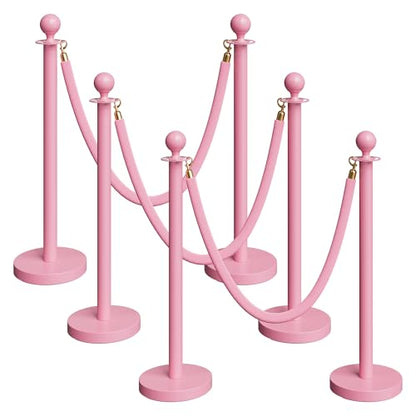 6 Pack Pink Stanchions and Velvet Ropes Set, Stainless Steel Crowd Control Barriers, 3Pcs Pink Ropes and Poles for Party Supplies,Prom,Birthday,Business,Wedding,Baby Shower, Bridal Shower,Anniversary - color: Pink, size: 6pcs
