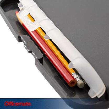 Officemate Slim Clipboard Storage Box, 14.5 x 10-Inches Letter Size Document Organizer, Low-Profile Metal Clip, Separate Pen and Pencil Compartment, Charcoal - size: Pack of 1