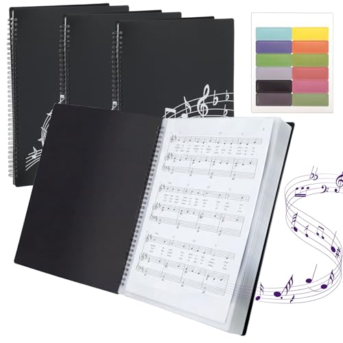 4 Pack Sheet Music Folder, Spiral Binder Organizer for Piano Music Stand, 40 Plastic Sleeves Display 80 Pages, Piano Sheet Holder for Choral Band Orchestra, Fits Letter Size 8.5 x 11 Inch