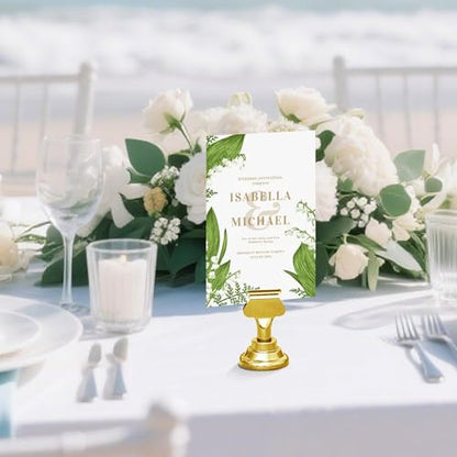ERYTLLY 16 PK Place Card Holders 1.7 inches Table Card Holder Steel Card Holders for Weddings,Birthdays,Photos, Memo Notes, Restaurants (Gold) - color: Gold