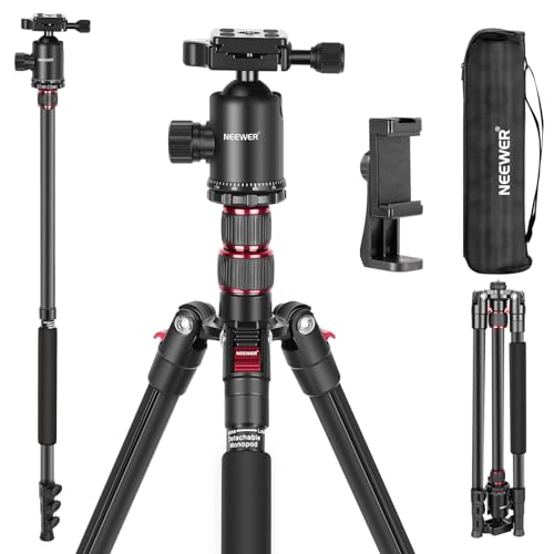NEEWER 77 Inch Camera Tripod Monopod for DSLR & Phone, Aluminum, TP77 | 360° Panoramic Ball Head, 2 Axis Center Column, Arca Type QR Plate, Bag, Compact Lightweight Travel Tripod, 34lb Max Load - style: Travel Tripod
