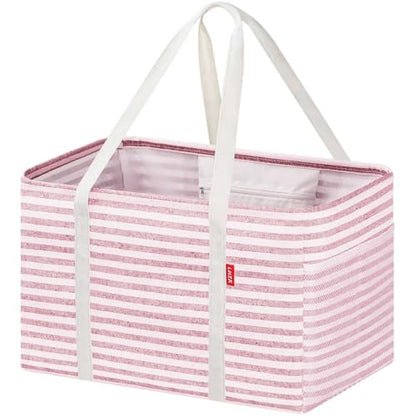 LHZK Standing Utility Tote Bag with Metal Wire Frame and the Sides Rinforced, Large Tote Bag with Handle, Reusable Grocery Bags Foldable, Beach Bag, Car Tote (Pink, 18.5''x11.8''x11.5'') - color: Pink, size: 18.5''x11.8''x11.5''-1 Pack