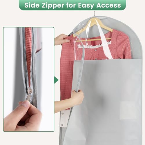 Carbrea 66" Garment Bag for Hanging Clothes, Dress Bags for Gowns, 2 Pack | Heavy-duty Materials, With Clear Window, Side Zipper for Easy Access, Ideal for Closet Wardrobe Storage, Travel Use