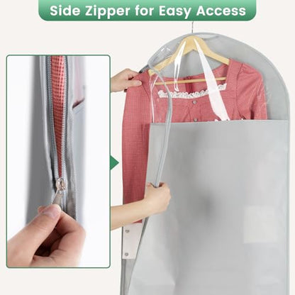 Carbrea 66" Garment Bag for Hanging Clothes, Dress Bags for Gowns, 2 Pack | Heavy-duty Materials, With Clear Window, Side Zipper for Easy Access, Ideal for Closet Wardrobe Storage, Travel Use