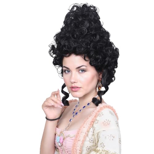 ColorGround Short Curly Beehive Wig Queen Updo Cosplay Wig for Women Halloween Costume (Black) - color: Black