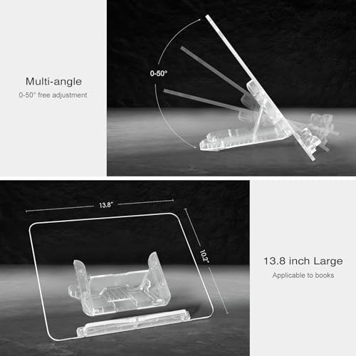 Acrylic Book Stand, Angle Adjustable Book Display Stand,Foldable Cookbook Stand, Lightweight Book Holder for Magazines, Laptop, Recipe, Textbook | Lightweight cookbook display, for magazines, recipe books, textbooks. Portable reading stand - size: 13.8 x