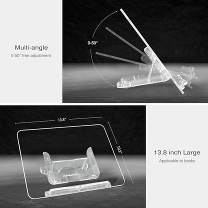 Acrylic Book Stand, Angle Adjustable Book Display Stand,Foldable Cookbook Stand, Lightweight Book Holder for Magazines, Laptop, Recipe, Textbook | Lightweight cookbook display, for magazines, recipe books, textbooks. Portable reading stand - size: 13.8 x
