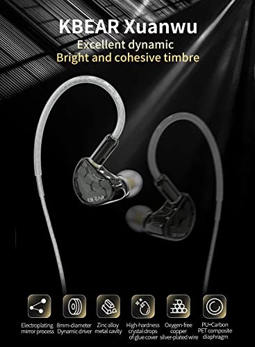 keephifi KBEAR Xuanwu in Ear Monitor Headphones for Musician Singer Audiophile, IEM Earphone 1DD Electroplating Mirror Wired Earbuds with Detachable 2Pin OFC Silver Plated Cable (Silver, No Mic)