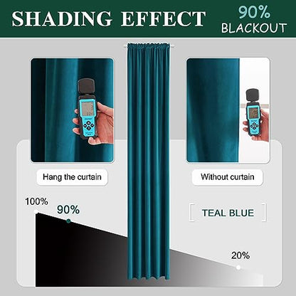MUMFAS Teal Blue Velvet Curtains 80 Inches Long, Back Tab Rod Pocket Soundproof Room Darkening Window Velvet Drapes Light Blocking Privacy Assured for Living Room Bedroom W52 x L80, 2 Pcs - color: Teal Blue, size: 52"W x 80"L (Pack of 2)