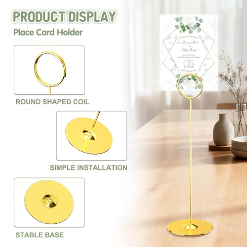 ERYTLLY 16PK Place Card Holders 8 Inch Table Number Holders Table Card Holders Steel Card Holders for Birthdays,Weddings,Photos, Food Signs, Memo Notes, Restaurants (Gold) - color: Gold