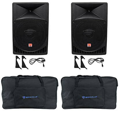 Rockville RPG15 15" Powered DJ PA Speaker Pair Bundle with TB15 Carry Bags