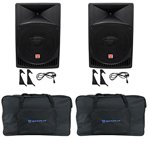 Rockville RPG15 15" Powered DJ PA Speaker Pair Bundle with TB15 Carry Bags