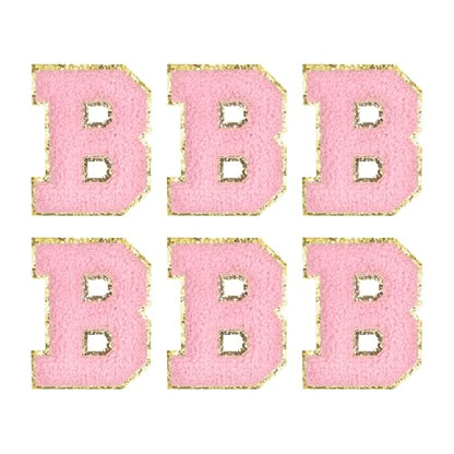 MECCANIXITY Chenille Letter Patches 2.2" Self Adhesive Letter B Stick on Embroidered Patch Sew on Letter Stickers Applique for Repairing Clothing Jeans Shoes Hats DIY(Pink, Pack of 6) - style: Letter-B