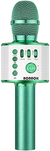 BONAOK Bluetooth Karaoke Microphone, Portable Mic for Adults Kids | Bluetooth 5.0, Echo Mode,Built-in Speaker, SD Card, for iPhone iPad, Handheld,Home Karaoke,Party,Gifts - color: Green