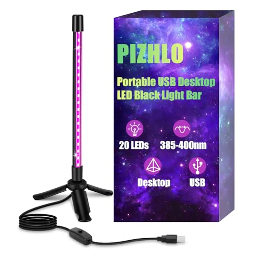 Portable USB Premium LED Black Light, Desktop Stand Blacklight with 5ft Cord+Switch, Glow in The Dark for Halloween, Party, Birthday, Body Paint, Fluorescent Poster, Bedroom(1Pack)