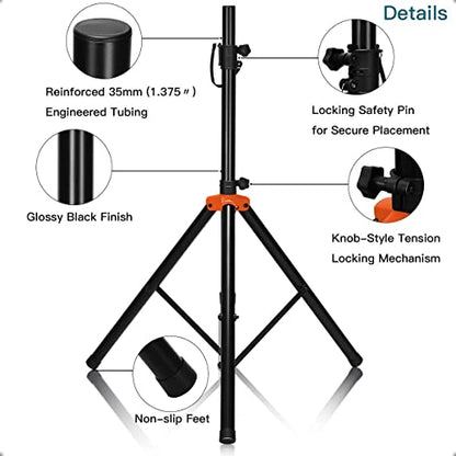 VOYZ Aluminum Tripod Stand for Speaker - Made with Heavy Duty Durable Lightweight Metal - Adjustable Height 38" to 74" - Safety PIN and Screw Locks - 150 lbs Capacity - Metal Brace (VZ-636)