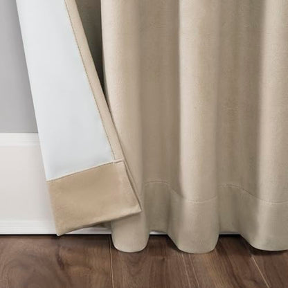 Sun Zero Hampshire Velvet Noise Reducing Thermal Extreme 100% Total Blackout Back Tab/Rod Pocket Curtain Panel, Ecru Off-White, 50" W x 108" L (1 Panel) - color: Ecru Off-white, size: 50"W x 108"L (Pack of 1)