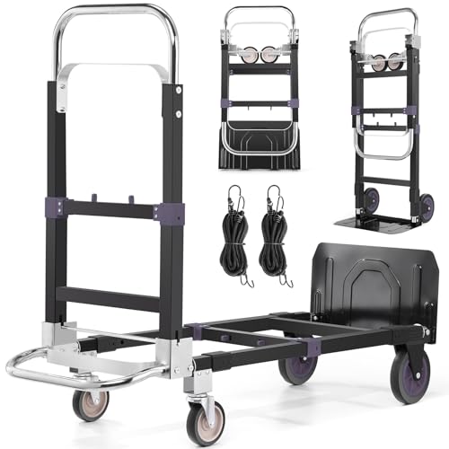 3-in-1 Convertible Hand Truck, Heavy Duty 600LBS Folding Dolly Cart - color: Black