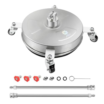 JANZ 14'' Pressure Washer Surface Cleaner | 4 Wheels, Stainless Steel Housing, 1/4'' Quick Plug, 2 Extension Wands, 2 Replacement Nozzles and 3 Spray Nozzles,4000 PSI - size: 14 Inch Silvery White