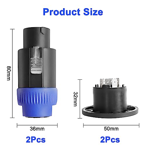 MEIRIYFA 8 Pole Speakon Connector Plug,NL4 Speak-On 8 Pin Male Audio Speaker Twist Lock Plugs and Female Panel Mount Plug Adapter for NL8FC, NL8FX, NLT8X, NL8FC, NL8FX (2Pack)
