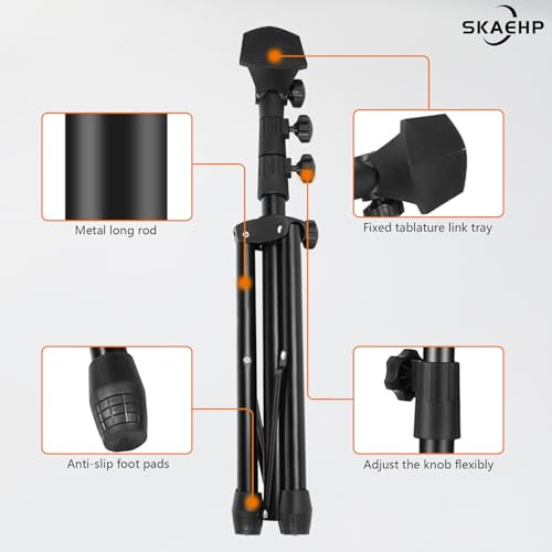 Sheet Music Stand, Metal Portable Music Stand | XL Sheet Music Folder 17" x 14", Carrying Bag, Phone Holder, Light and Clip