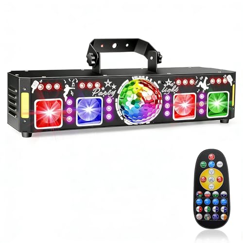 DJ Lights for Parties, Pro 7 in 1 DMX & Sound Activated DJ Lights Show Machine with Disco Ball Light, UV Black Lights - Sound Activated LED Lighting for Home, Karaoke, Birthday and DJ Events World Cup - color: 4 Head