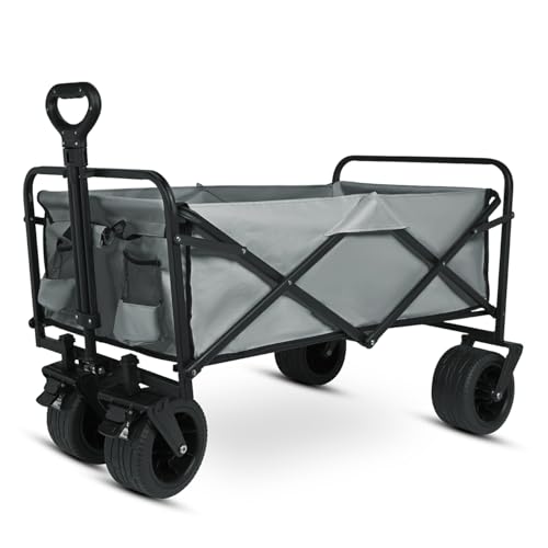 Yesker Foldable Wagon - 300lbs Collapsible Garden Carts with All Terrain Wheels for Outdoor Camping Sports Shopping Gardening - Heavy Duty Portable Utility Trolley (Gray) - color: Gray, size: 35*22*18"