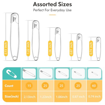 Huhuhero 160Pcs Safety Pins, Large & Small Safety Pins for Clothes Sewing - color: Silver, size: 5 Different Size, 160 Pack
