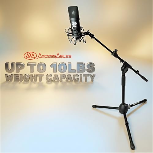 AxcessAbles Low-Profile Microphone Tripod Stand with Boom Arm | Adjustable Height Short Floor Mic Stand with Boom | Kick Drum Mike Stands | Guitar Amp Stands (2-Pack) - style: 2 Mic Stands