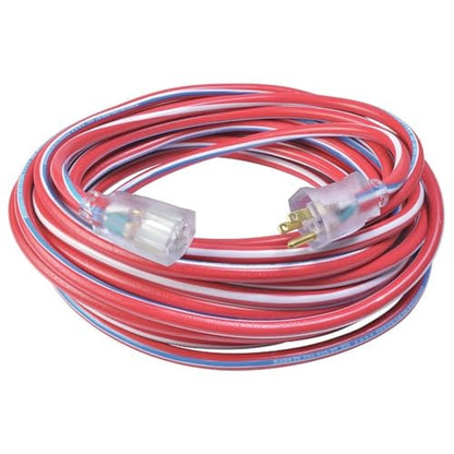 Southwire Heavy Duty Extension Cord, 50Ft, 12 Gauge, 3 Conductor, Outdoor Cord, Lighted End, SJTW, Red/White/Blue, 2548SWUSA1 - size: 50 ft
