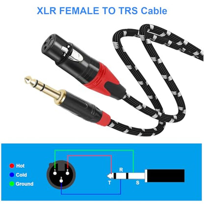XLR Female to 1/4 (6.35mm) TRS Mono Jack Microphone Cable, 6.6 FT, 2 Pack, Black and White Grid Protective Layer, Balanced 3 Pin XLR to Quarter inch TRS Plug Mic Cord, Pure Copper and Plated Pin - size: 6.6 FT 2 Pack, style: B/W 6.35 to XLR Female