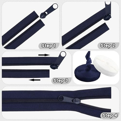 MicButty The Yards 10 Yards Bulk Zipper - (#5) Zippers, Nylon Coil with 20PCS Sliders for DIY Sewing Bags - color: Navy Blue and White