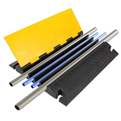 Pyle Hose & Cable Protection Ramp - Extra Heavy Duty Four Channel Extra Large Opening for Water Hose Car Truck Pedestrian Ramp Supports 55000 Lbs, Flip-Open Cover, 31.5” x 23.2” x 3.14” PCBLCO108