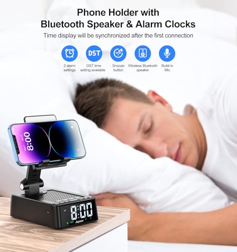 Gifts for Men Women, Phone Stand with Bluetooth Speaker 360° Rotable Angle | Phone Holder for Desk/ HD Subwoofer Sound/ Fits Smart Phones/Alarm Clocks - color: All Black
