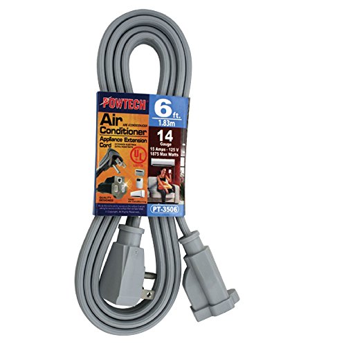 Heavy duty 6 FT Air Conditioner and Major Appliance Extension Cord UL Listed 14 Gauge, 125V, 15 Amps, 1875 Watts GROUNDED 3-PRONGED CORD - size: 6 FEET