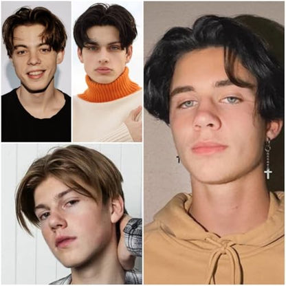 Mens Brown Wig Short Middle Part Straight Synthetic Wigs,Male Wig Daily Cosplay Party Halloween - color: H-Brown