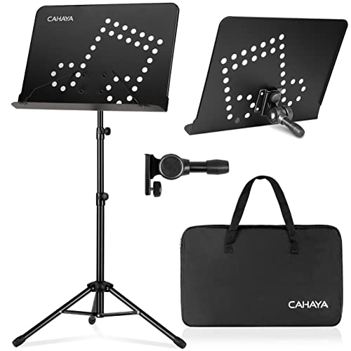 CAHAYA Sheet Music Stand Adjustable Height Portable with Carry Bag Metal | Dual-use with Desk Support Converts Into Desktop Stand Folding Home Travel Class Performance 31–67 in Height Adjust