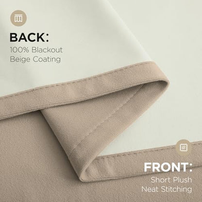 Joydeco 100% Blackout Curtains Velvet Black Out Curtain 102 Inch Drapes - color: Beige, size: 52"W x 102"L (Pack of 2)